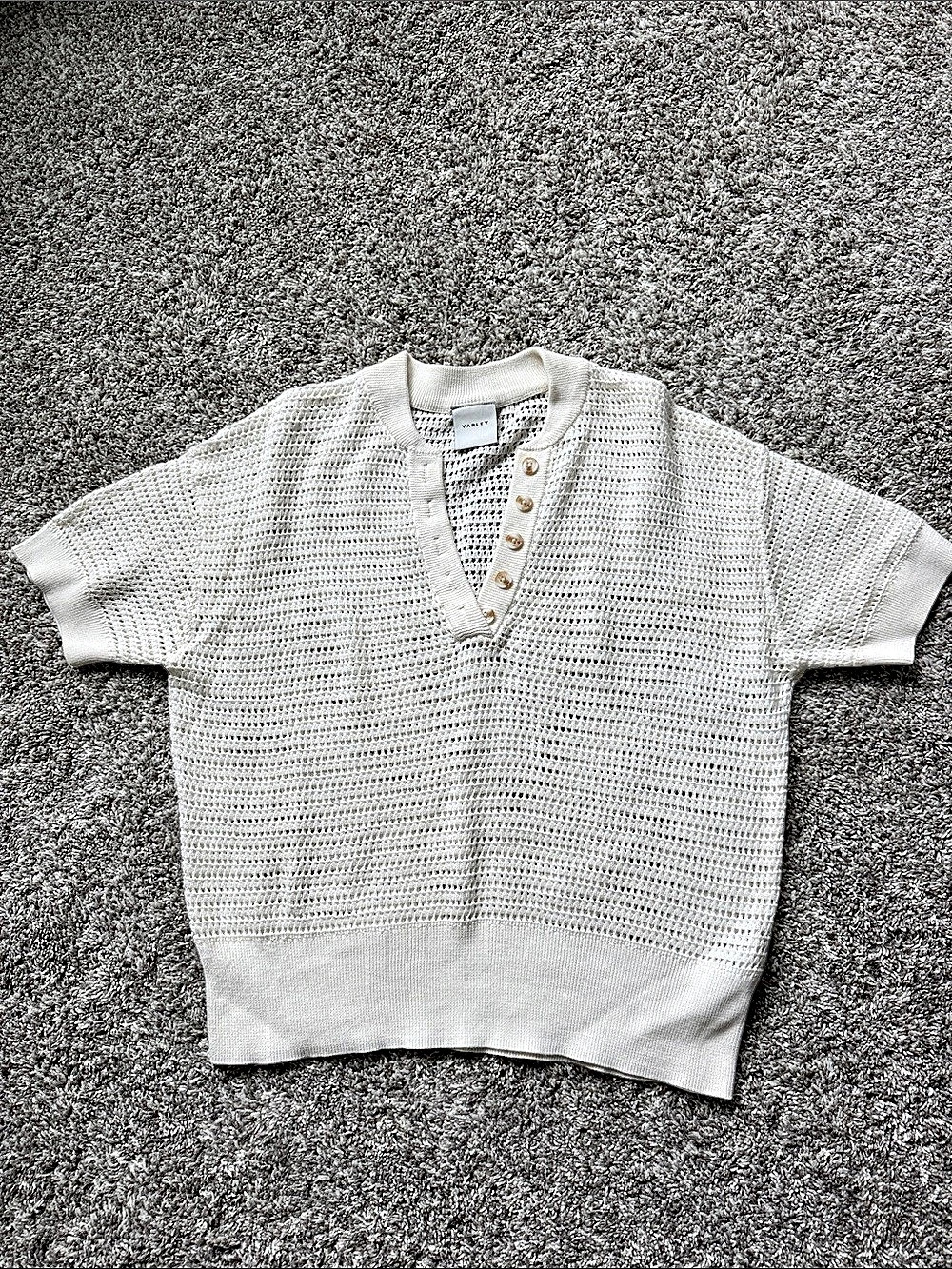 Varley Callie Knit Top Women's Crochet V-Neck Sweater Egret